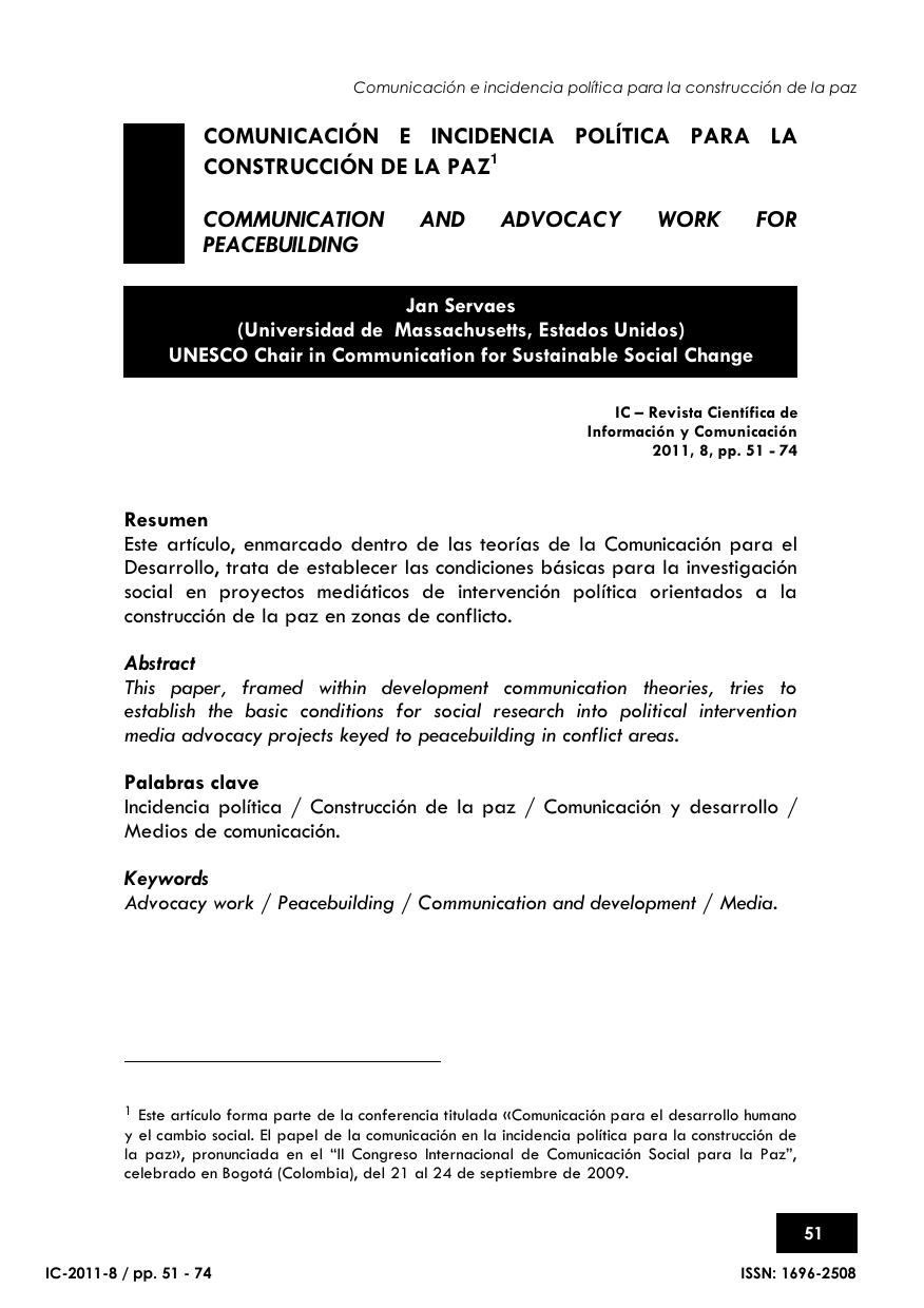 Comunicacion e incidencia politica para la construccion de la paz